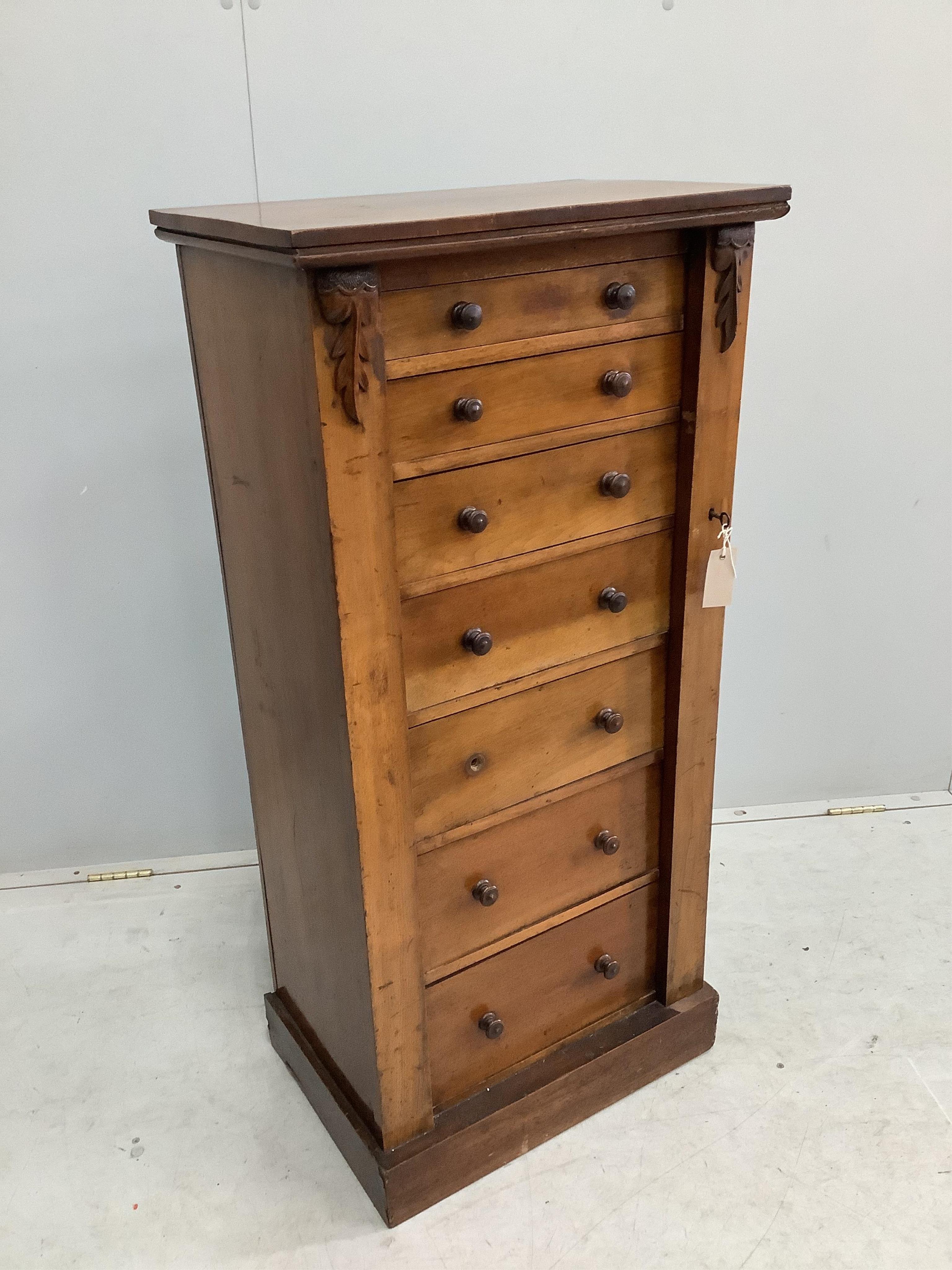 A Victorian walnut Wellington chest, width 54cm, depth 36cm, height 112cm. Condition - fair